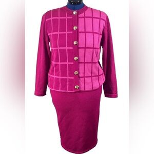 Vintage AMI KNITS  Pink  Gold 2-PC knit cardigan & skirt oufit  Sz P8 USA Made